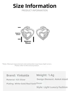 Detailed view of 925 sterling silver heart earrings with micro-set AAAA cubic zirconia stones