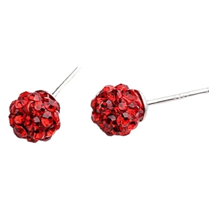 Red Shamballa stud earrings in 925 sterling silver with full crystal pavé setting