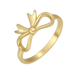 Anello elegante a fiocco in argento sterling S925 con finitura dorata in scatto studio