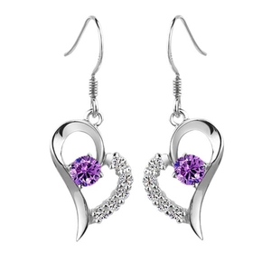 Élégantes boucles d'oreilles cœur en argent S925 avec pierres de zircon violet