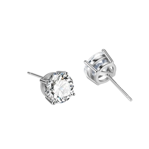 925 Sterling Silver Classic Four Claw Round Cut Rhinestone Stud Earrings Hypoallergenic Fashion Luxury Jewelry For Women