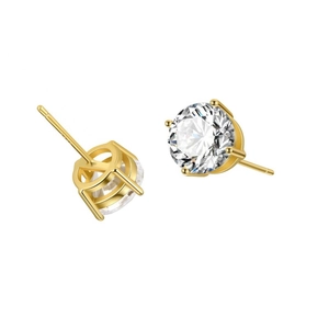 Classic 925 sterling silver four-prong stud earrings with clear round cut zircon