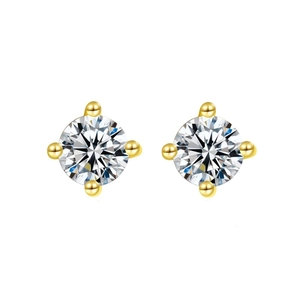 S925 sterling silver four-prong stud earrings with brilliant round cubic zirconia in gold