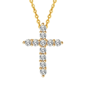 Funkelnde S925 Sterlingsilber Kreuzkette mit Goldbeschichtung und Diamantbesatz Damen