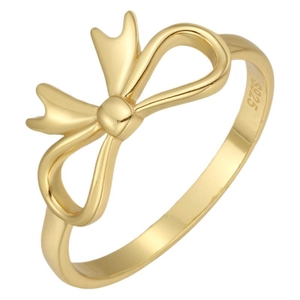 Elegant S925 sterling silver bow knot ring in gold finish with hollow heart detail