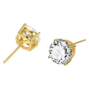 Classic S925 silver four-prong stud earrings with brilliant round cut cubic zirconia