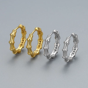 Bamboo-style S925 sterling silver hoop earrings in gold and silver finishes