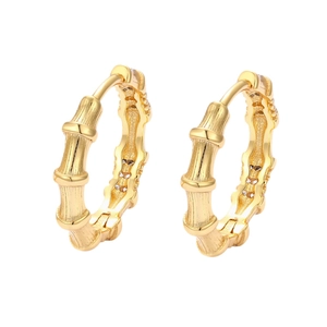Elegant gold S925 sterling silver bamboo joint hoop earrings with polished texture