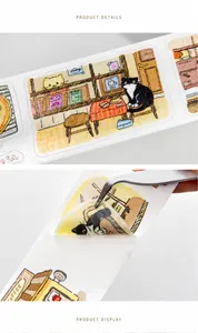 Close-up of cat cafe washi tape with special oil finish for scrapbooking scenery