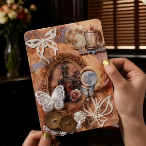 Vintage aesthetic scrapbooking collage cards with lace butterflies and antique floral motifs