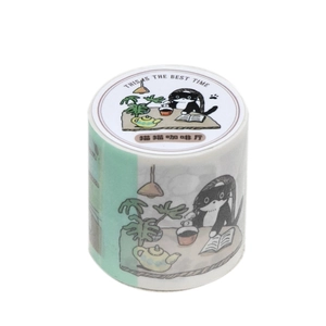 Cat Cafe theme decorative washi tape featuring cozy cat illustrations and English lettering