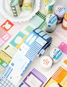 Detail of colorful diary tape set with functional checklist and daily notes sections