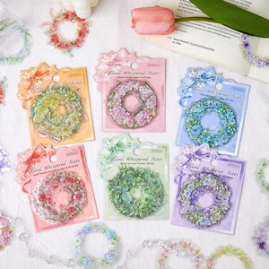 Adesivi in PET a Forma di Ghirlanda Floreale Serie Floral Whispered Notes per Scrapbooking Journaling DIY