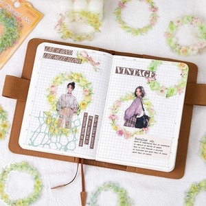Adesivi vintage in PET con fiori e quaderno in pelle per scrapbooking e decorazione