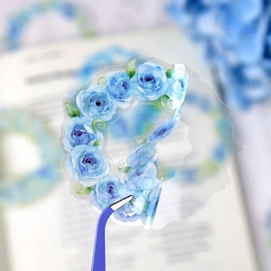 Adesivo in PET con rose blu impermeabile con bordo floreale per scrapbooking fai-da-te