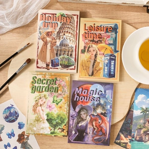 Lot de carnets d'autocollants vintage illustrés pour la décoration de scrapbooking créatif