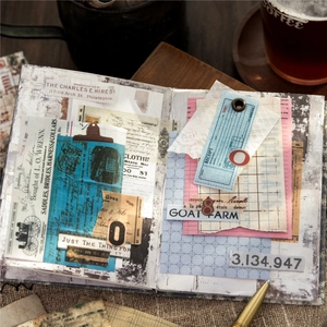 Retro scrapbook collage set with vintage receipts and labels for creative journaling