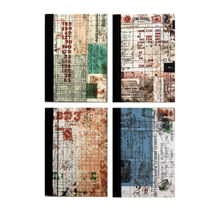 Set of four vintage junk journal notebooks with retro collage and antique ledger designs