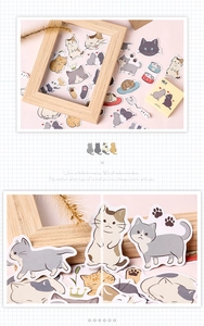 Close-up of matte cartoon cat stickers set for scrapbooking and DIY decoration