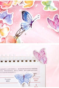 Macro detail of butterfly garden stickers in vibrant watercolor for planner decoration