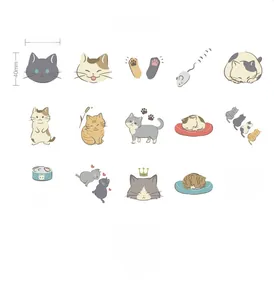 Detailed sheet of 45-piece cat diary stickers featuring cute cartoon feline motifs