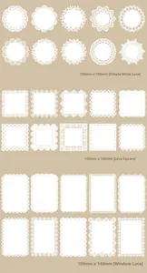 Macro view of white hollow lace paper in various shapes for DIY journal decoration