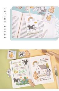 Detailed view of cartoon animal stickers used for DIY journaling and bookmarks
