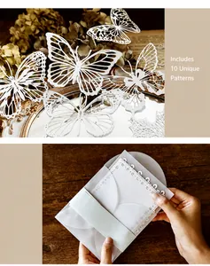Detailed view of 10 white lace hollow butterfly paper cutouts for DIY scrapbooking deco
