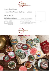 Détails d'autocollants ronds esthétiques vintage avec motifs éphémères et textures papier