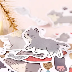Cartoon cat stickers set with hand-drawn feline motifs for scrapbooking DIY decoration
