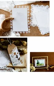Macro detail of white hollow lace paper with vintage floral patterns for DIY journaling