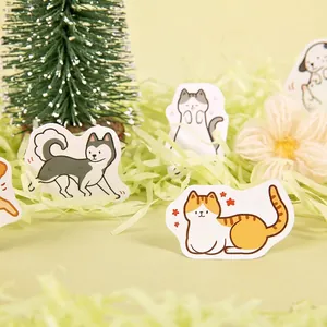 Cartoon animal stickers set with cat and husky illustrations for DIY scrapbooking