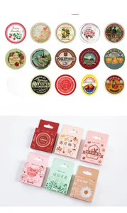 Vue détaillée de 45 autocollants washi ronds vintage pour décoration de scrapbooking