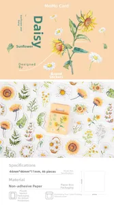 Macro detail of 46pcs sunflower and daisy adhesive paper stickers for DIY journaling