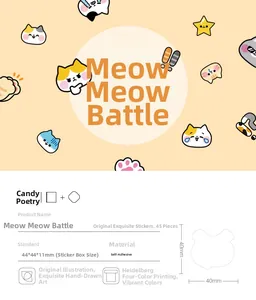 Close-up of 45-piece cat themed adhesive stickers for DIY planner decoration