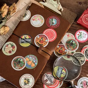 Lot de stickers ronds rétro aux motifs floraux et vintage pour décoration de carnets