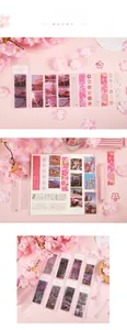 Detail of pink cherry blossom PET stickers for journaling with transparent floral patterns