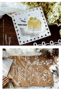 Detailed laser-cut white lace paper set with floral vine patterns for DIY scrapbooking