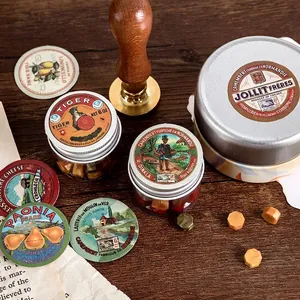 Kit de sceau à cire rétro avec perles colorées et tampon sur papier vintage décoré