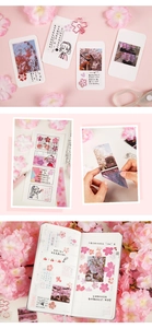 Close-up of cherry blossom PET stickers and cards for creative journaling decoration