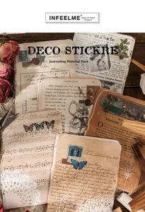 Macro detail of vintage scrapbook papers with antique music scores and botanical illustrations