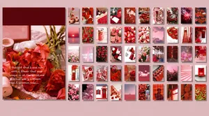 Detailed grid showing 50 aesthetic pink rose themed washi paper stickers for scrapbooking