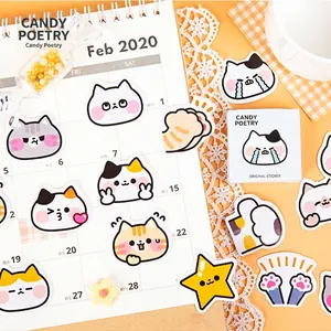 Cute cat expressions sticker set for planners with stars and warm aesthetic box