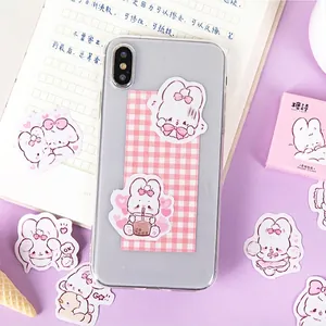 Cute white bunny sticker set for DIY scrapbooking and phone case decoration in pink box