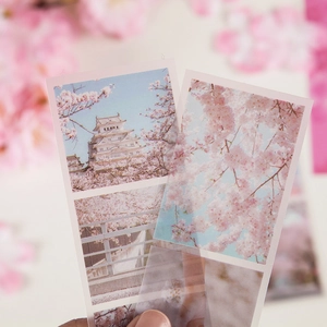 Pink cherry blossom and Japanese castle PET stickers for journal decoration 10pcs