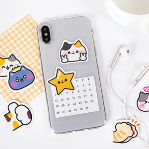 Cute cartoon cat DIY stickers and minimalist calendar card for planner decoration