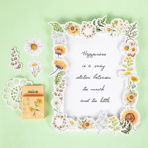 Daisy and sunflower sticker set in decorative orange box for scrapbooking and DIY crafts