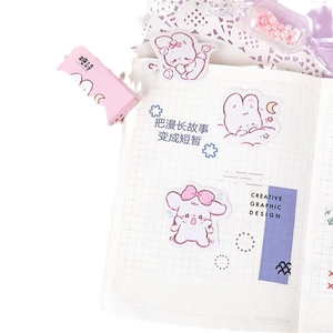 Cute bunny stickers set in pink and purple colors for diary and notebook decoration
