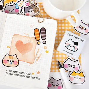 Cute cartoon cat and bread stickers for DIY journaling, set of 45 pieces for scrapbooking