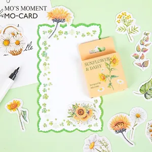 Daisy and sunflower watercolor sticker set with paper box for DIY scrapbooking decor